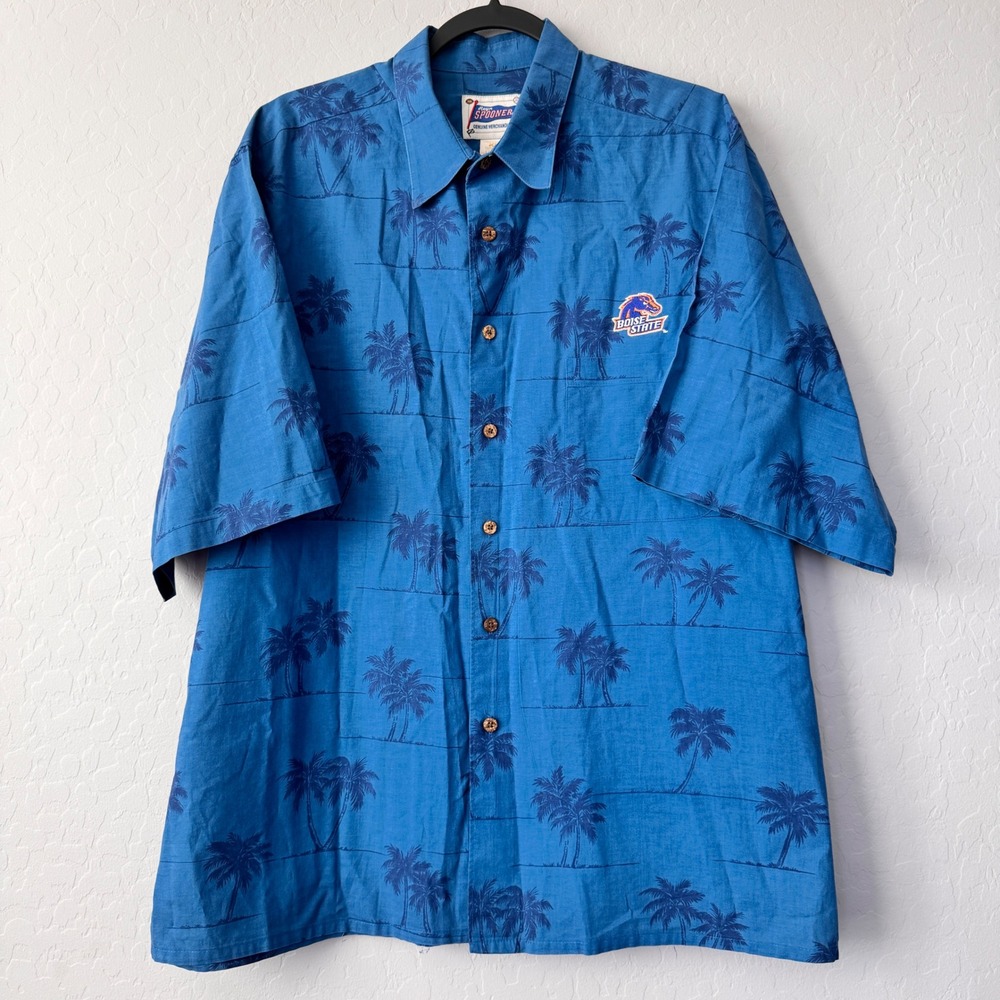 Reyn Spooner Boise State‎ Broncos Hawaiian Shirt Mens XL Blue Palm Tree